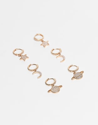 ALDO ALDO wealign pack of 3 celestial drop earrings in gold