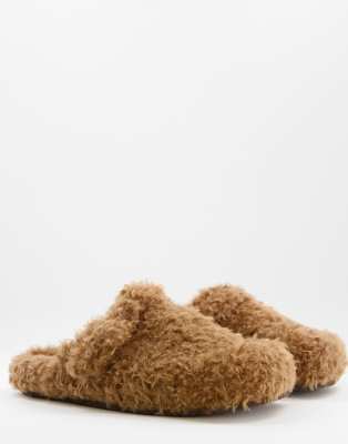 ALDO WFH slip on mules in brown teddy fur - ASOS Price Checker