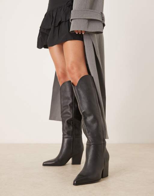 ALDO Wide Leg - Kaely - Stivali stile western al ginocchio neri in pelle con gamba larga, 4 di 4