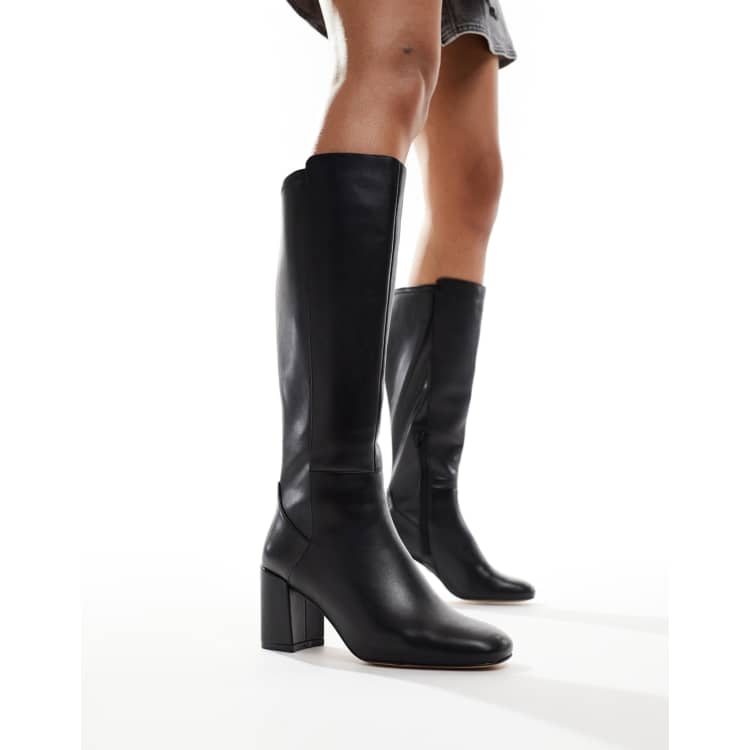 ALDO Wide leg Satori stretch knee boots in black leather ASOS
