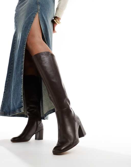 ALDO Wide leg Satori stretch knee boots in brown leather ASOS