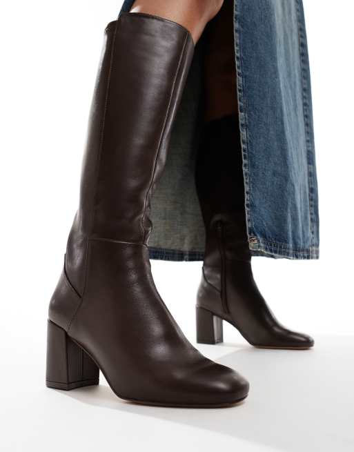 ALDO Wide leg Satori stretch knee boots in brown leather ASOS