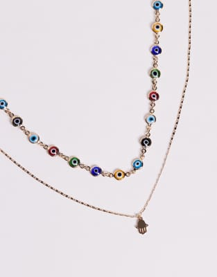 Aldo Wirabaen Double Layer Evil Eye Charm Necklace In Metallic