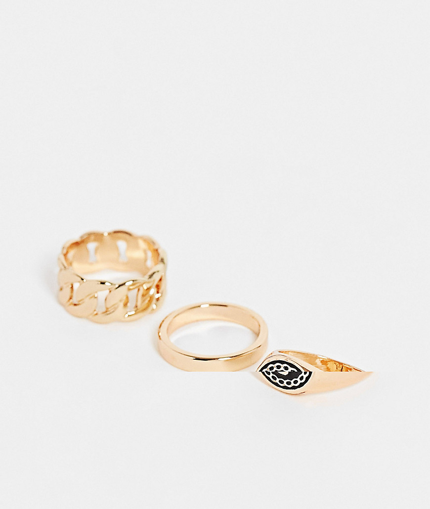 Aldo Woe Pack Of 3 Statement Rings In Gold