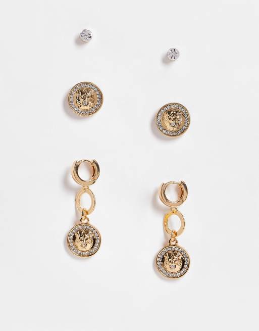 ALDO - Wohaldan - Confezione da 3 orecchini color oro con tigre appariscente