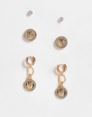 ALDO Wohaldan pack of 3 statement tiger earrings in gold