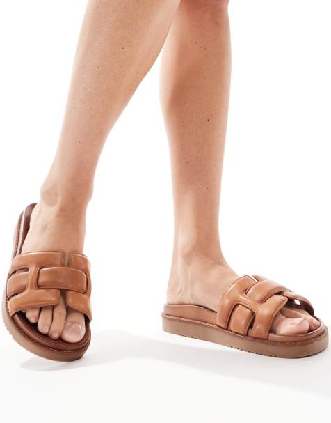 ALDO Wylalaendar padded footbed sandals in medium brown leather - view 1
