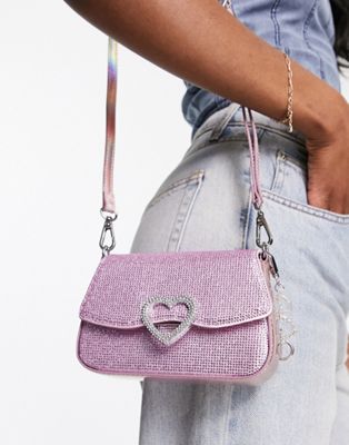 ALDO x Barbie rhinestone crossbody bag with heart embellishment in pink
