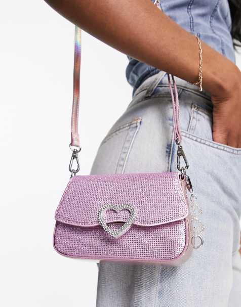 ALDO x Barbie – Różowa zdobiona strasami torebka crossbody ze wstawką w kształcie serca - view 1