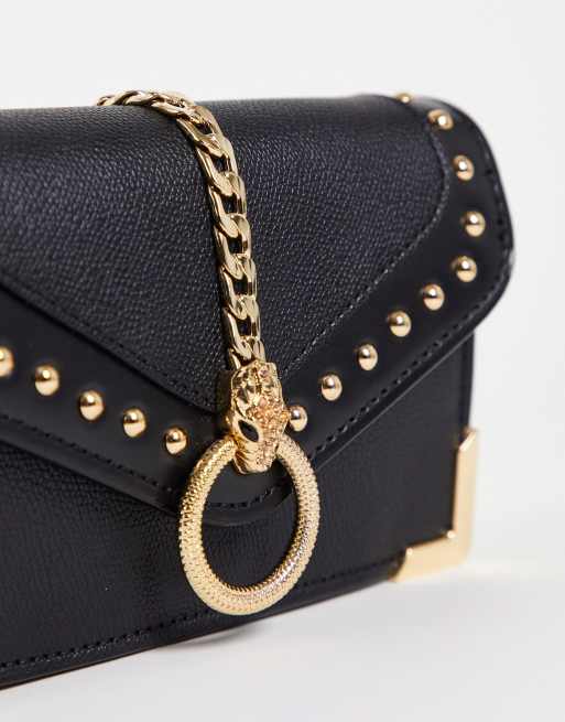 gewicht gevogelte resultaat ALDO - Ybeaswen - Premium crossbody tas met ketting en slang in zwart en  goud | ASOS