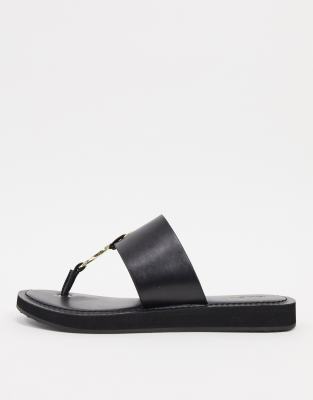 ALDO Yilania flat sandal in black leather ASOS