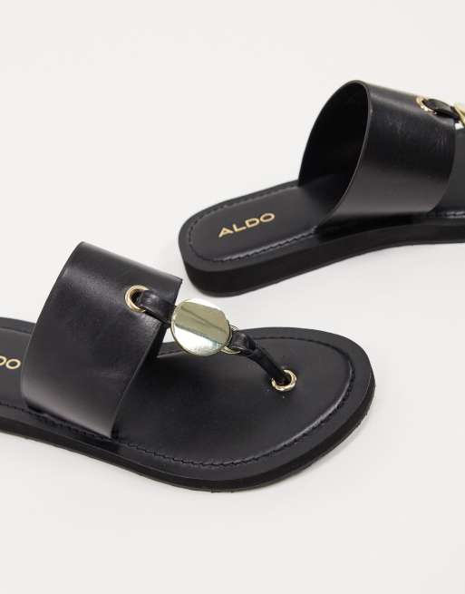 ALDO Yilania flat sandal in black leather ASOS