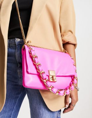 Women's Hot Pink Crossbody Bag with Gold Chain