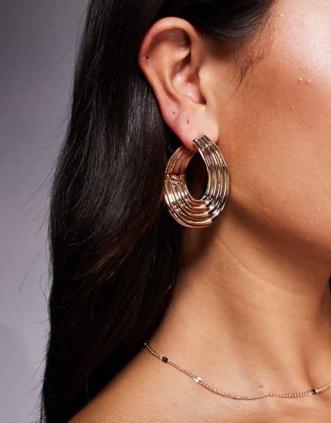 ALDO zorraa statement ridged hoop stud earrings in gold - view 1
