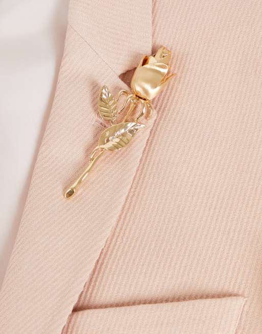 Alfiler de solapa en tono dorado pulido con diseño de rosa en 3D de ASOS DESIGN Wedding