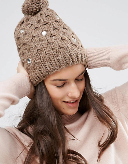 Alice Hannah Cable Knit with Gem Beanie