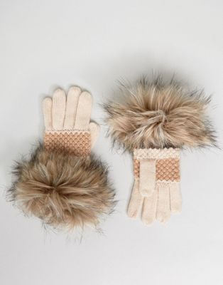 cream fur gloves
