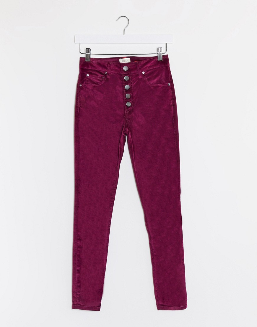 Alice & Olivia Jeans - Fluwelen jeans met hoge taille en zichtbare knopen in paars