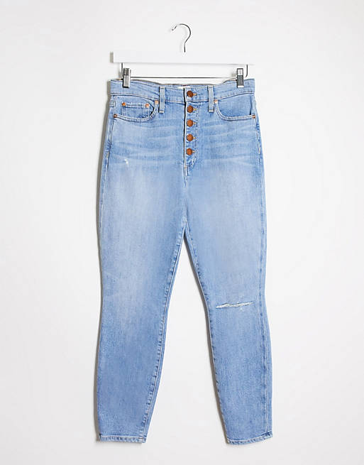 Alice & Olivia - Jeans skinny a vita alta blu con bottoni a vista