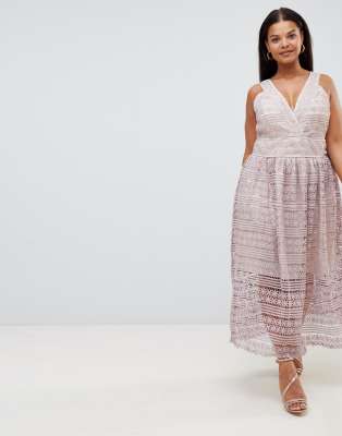 plus lace plunge skater dress