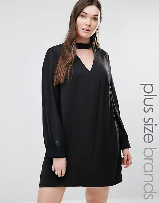 Alice & You Sheer Sleeve Shift Dress With Collar Detail