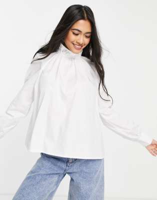 white high neck frill top