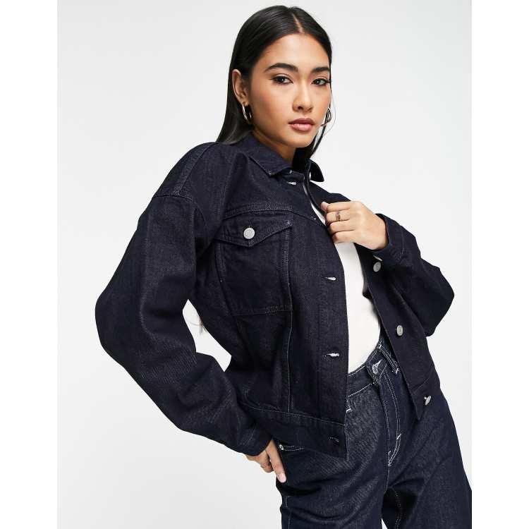 Cropped dark 2024 denim jacket