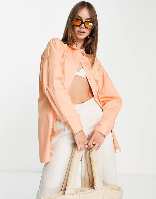 Aligne cotton oversized shirt in apricot - ORANGE