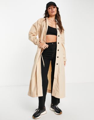 Aligne cotton trench coat with ruched shoulder detail in stone - STONE