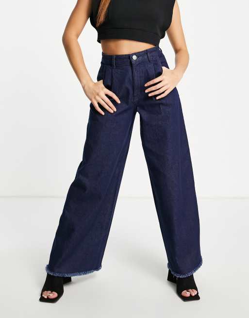 Aligne - Jeans a fondo ampio con pieghe sul davanti in cotone blu indaco intenso - MBLUE