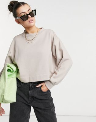 Aligne – Kurz geschnittenes Sweatshirt aus Bio-Baumwolle in Pilzbraun-Neutral