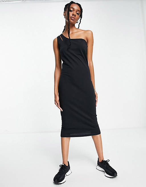 Dresses Aligne one shoulder asymmetric midi dress in black 
