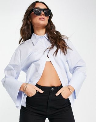Aligne cotton boxy shirt with pointed collar in blue stripe - MULTI