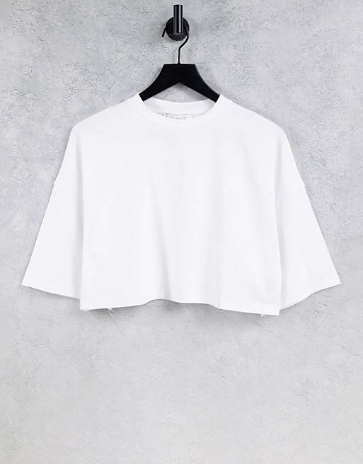 Tops Aligne organic cotton cropped boxy t-shirt in pale white 