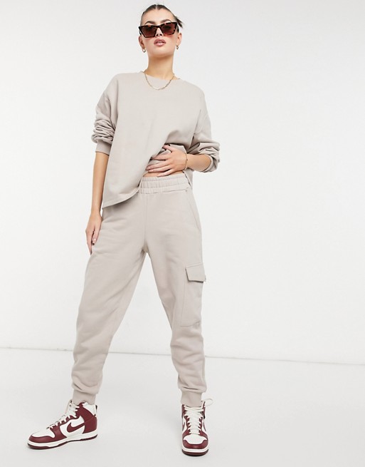 Aligne organic cotton cuffed joggers co-ord with pocket detail in mushroom