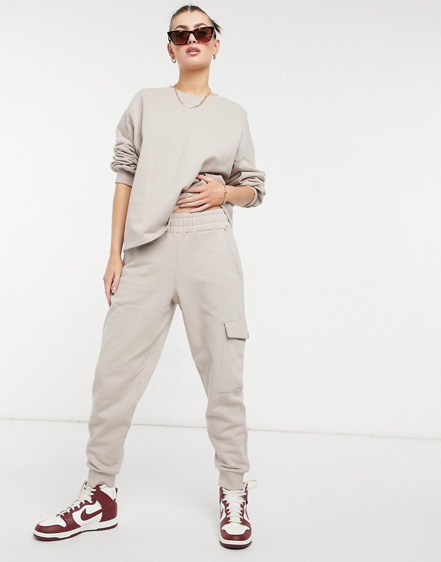 Aligne organic cotton cuffed sweatpants with pocket detail in mushroom - part of a set-Neutral