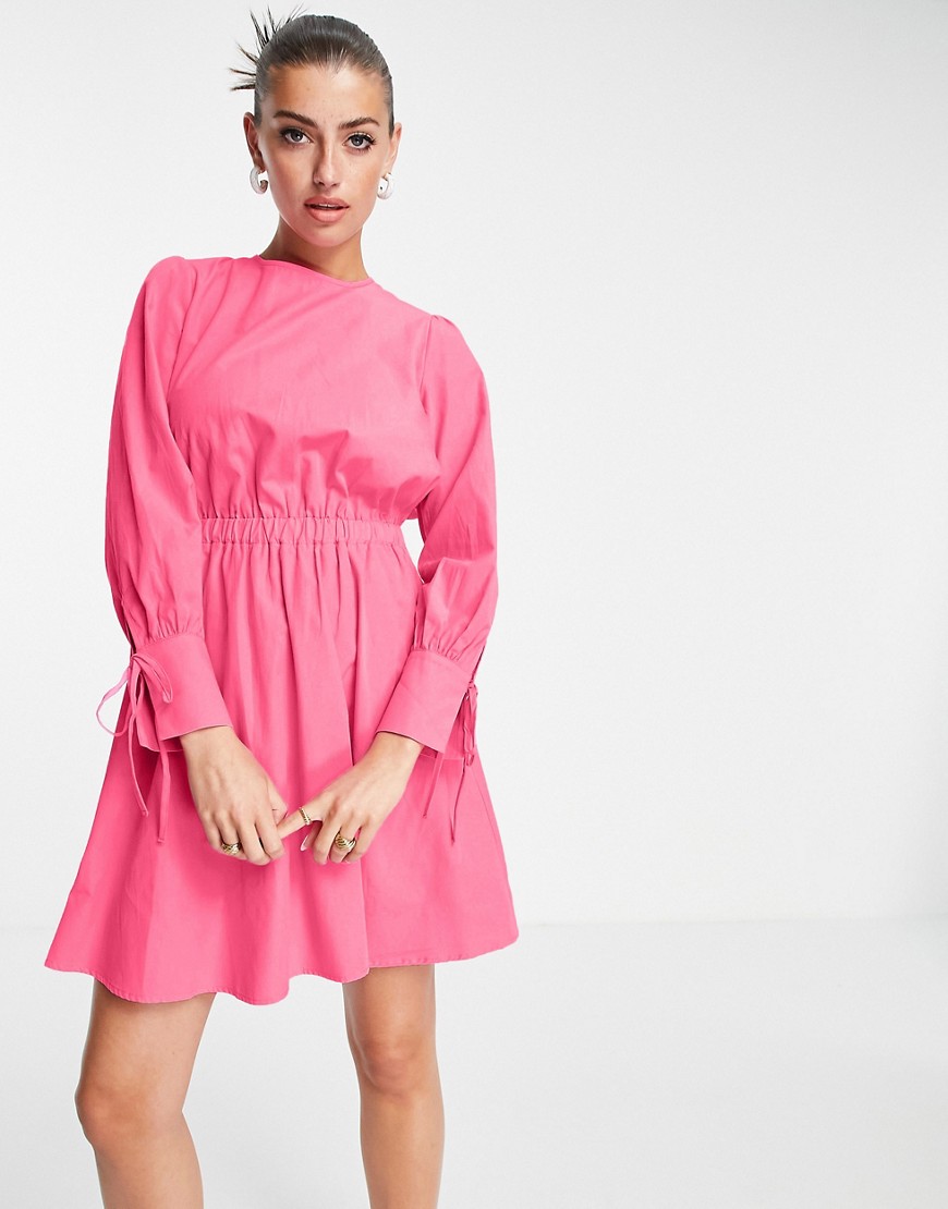 Aligne organic cotton mini dress with open tie back and sleeve detal in pink