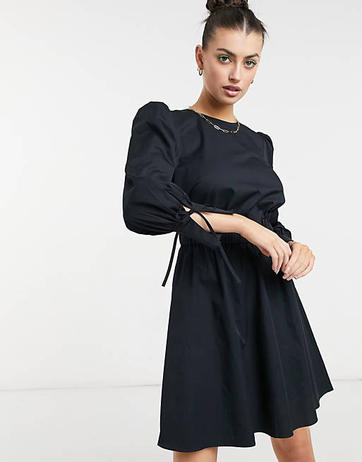 Dresses Aligne organic cotton mini smock dress with open tie back detail in black 
