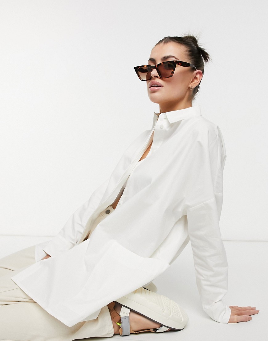 Aligne organic cotton oversized shirt with pocket detail in cream-White