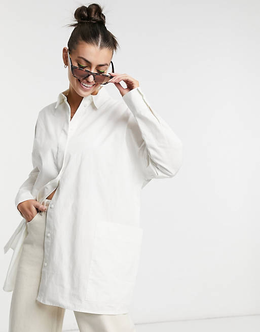 Tops Shirts & Blouses/Aligne organic cotton oversized shirt with pocket detail in cream 