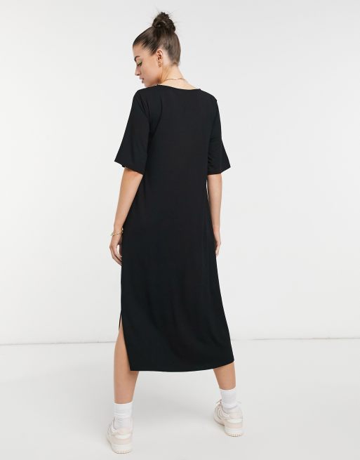 Aligne Robe t shirt mi longue avec poche en coton Noir BLACK