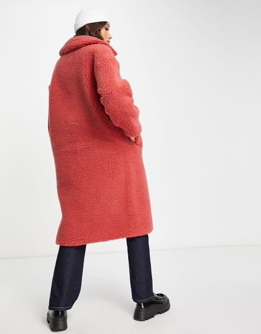 Aligne teddy cocoon coat in pink ASOS