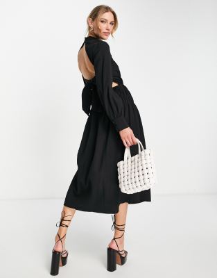 Aligne Aligne textured midi dress with back detail in black
