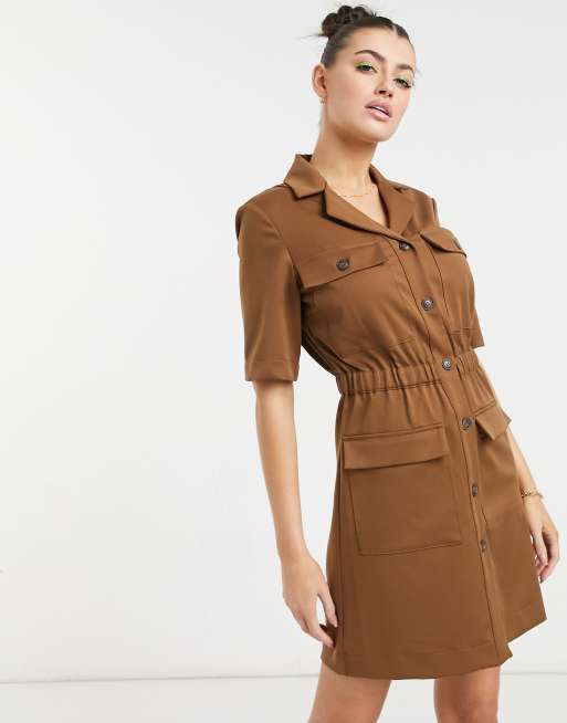 Aligne - Vestito camicia corto multitasche color rame - COPPER