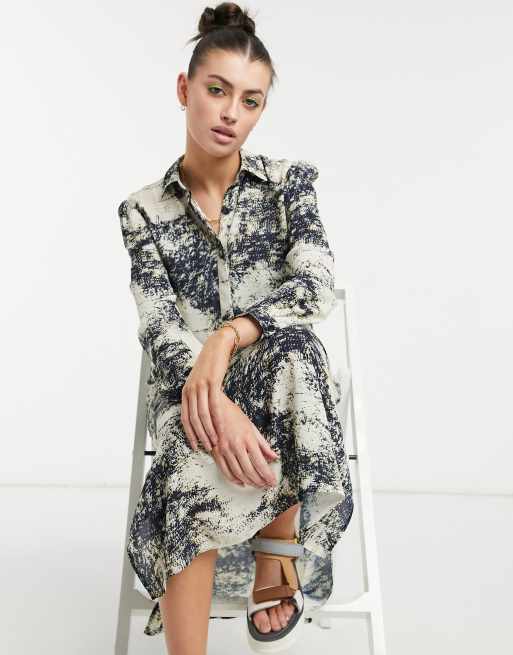 Aligne - Vestito camicia midi con stampa effetto marmo - MULTI