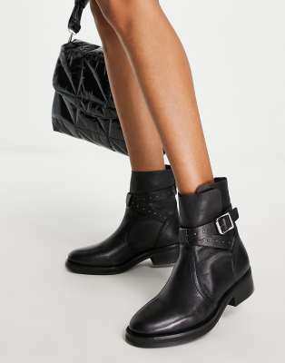 All Saints carla stud strap ankle boots in black leather