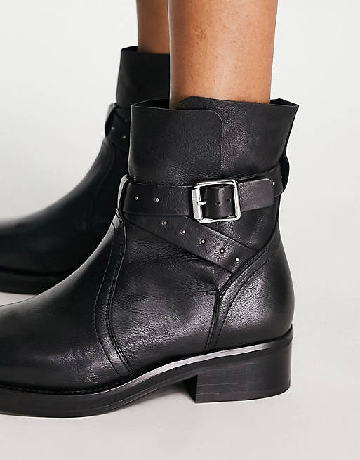 All Saints carla stud strap ankle boots in black leather
