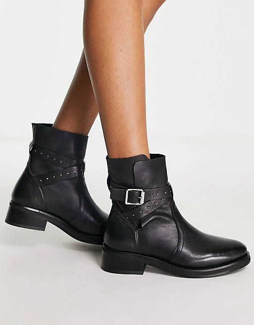 All Saints carla stud strap ankle boots in black leather