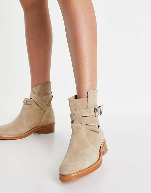 All Saints carla stud strap ankle boots in stone suede