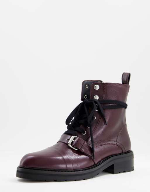 All Saints donita lace up ankle boots in burgundy leather